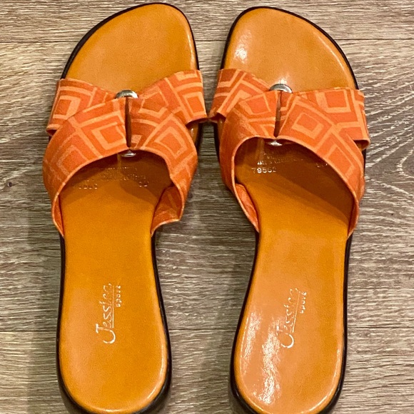 90’s Funky Orange Silver Buckle Slip On Platform Sandals, great condition. - Picture 6 of 7